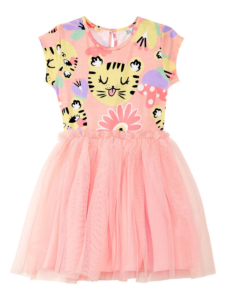 Denokids Leo&Flowers Girl Pink Tulle Dress - Image 3